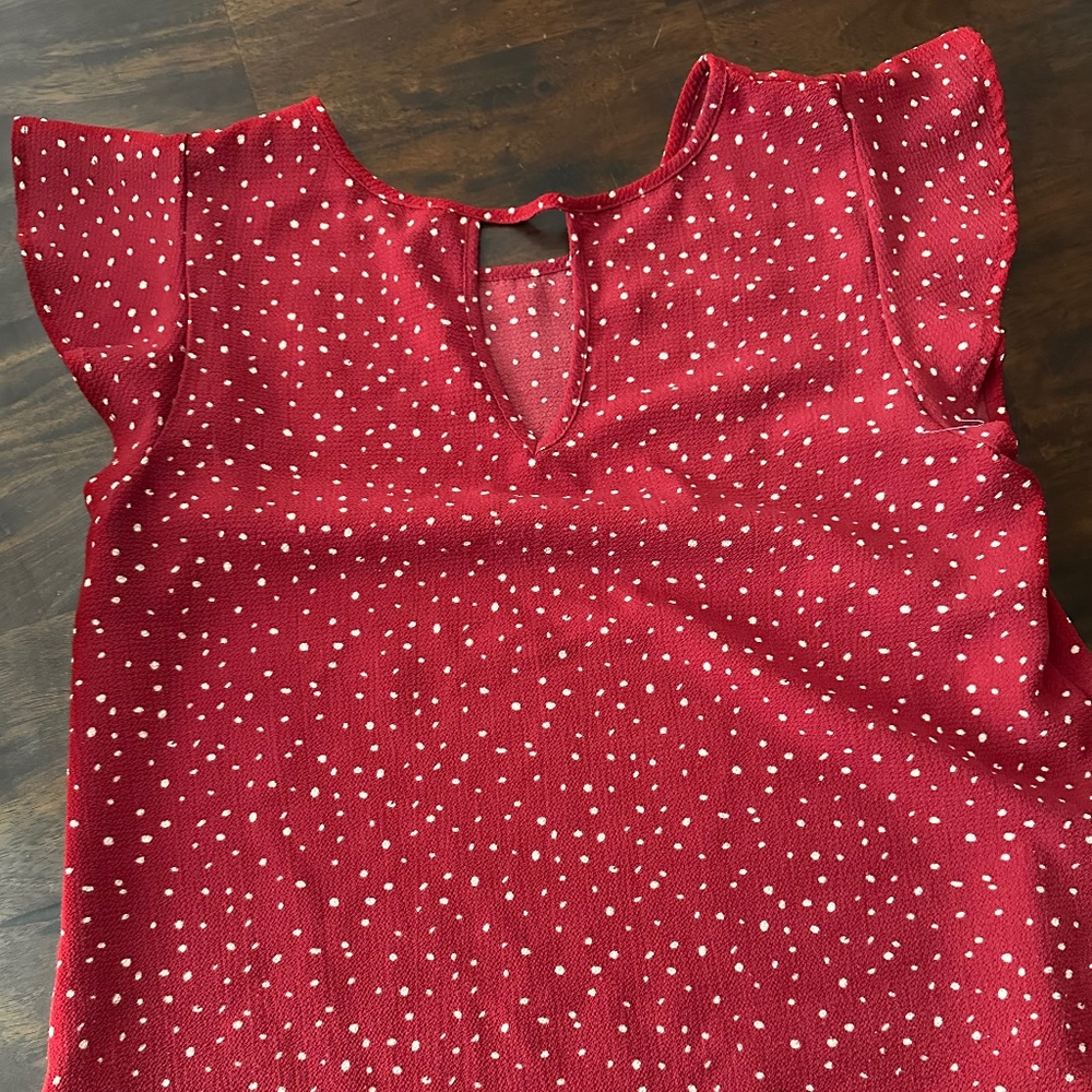Papermoon pullover red and white top with flutter sleeves